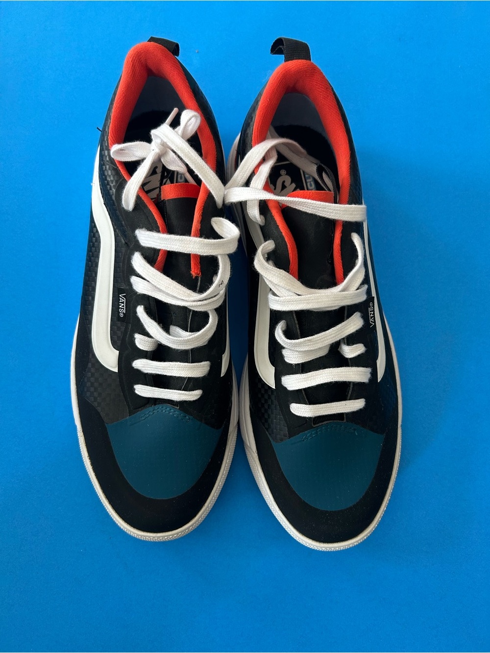 Vans Black, Teal & White Skate Shoes with Orange Lining